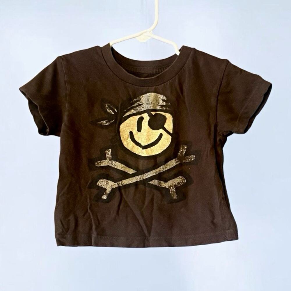 Vintage ME87 Clothing Co Toddler Boys Size 24M Brown Gold Pirate Smiley Face Shi